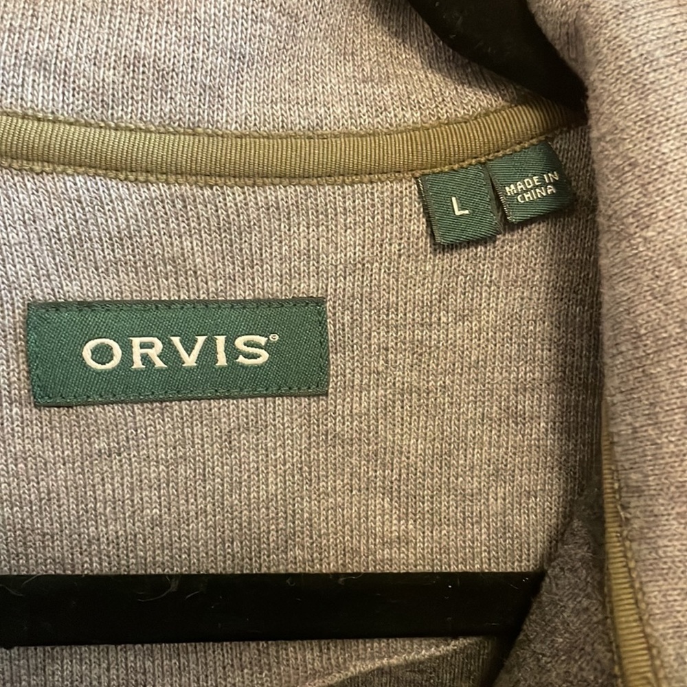 Men’s large Orvis 100% cotton 3/4 zip sweatshirt charcoal grey NWOT - Picture 4 of 6